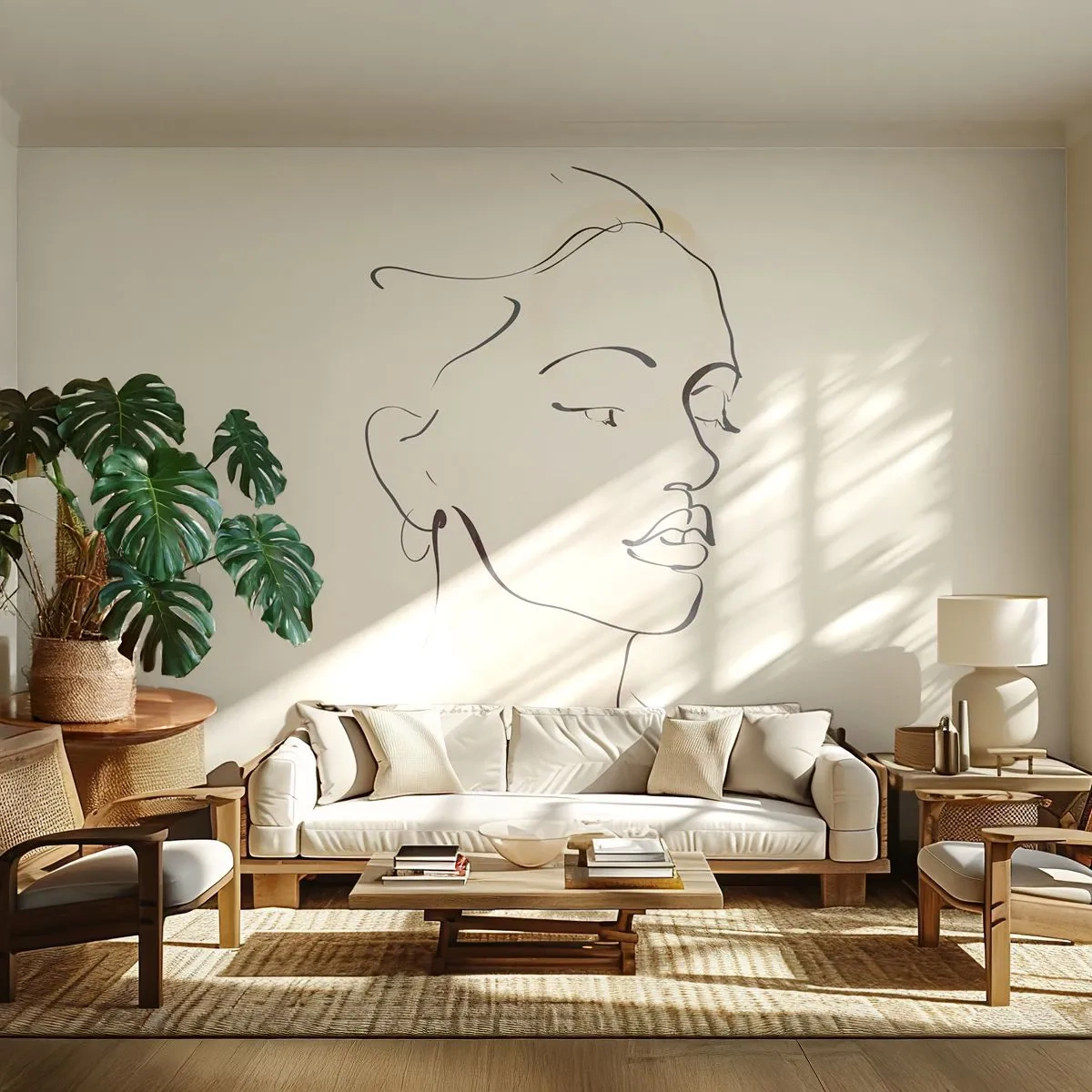 Fototapeta Premium Canvas - Výrazným tahem - Abstrakce, ženská tvář, Kresba tužkou - 400x280 cm