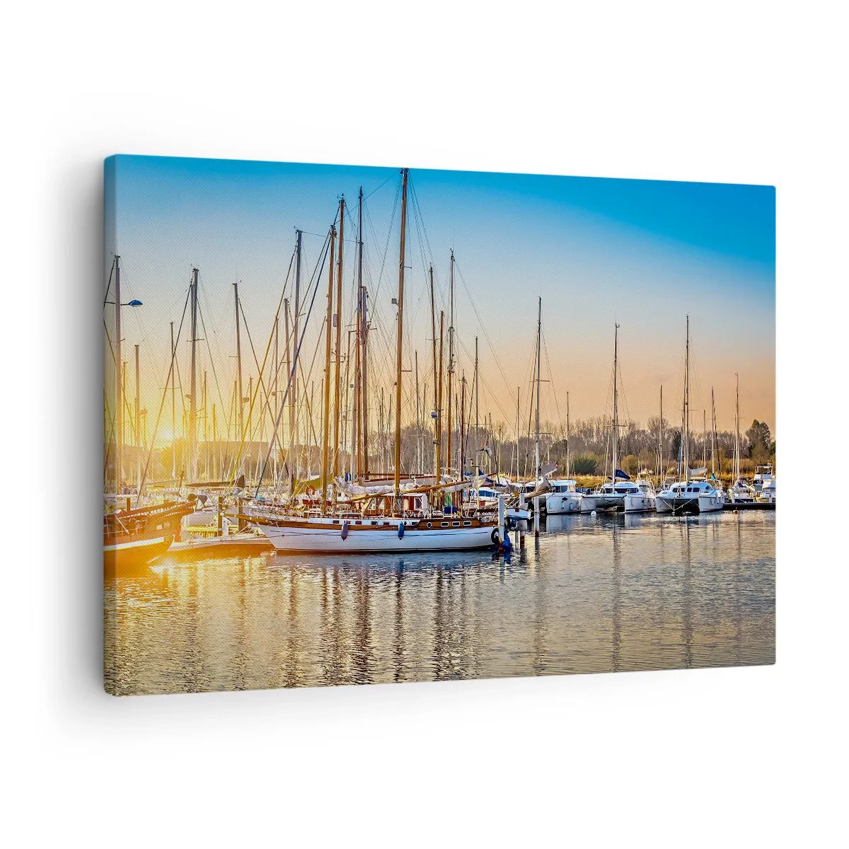 Obraz na plátně - Západ slunce nad přístavem plným plachetnic - 70x50cm - Vítr musí taky spát - Moderní nástěnná dekorace do obývacího pokoje a ložnice ARTTOR