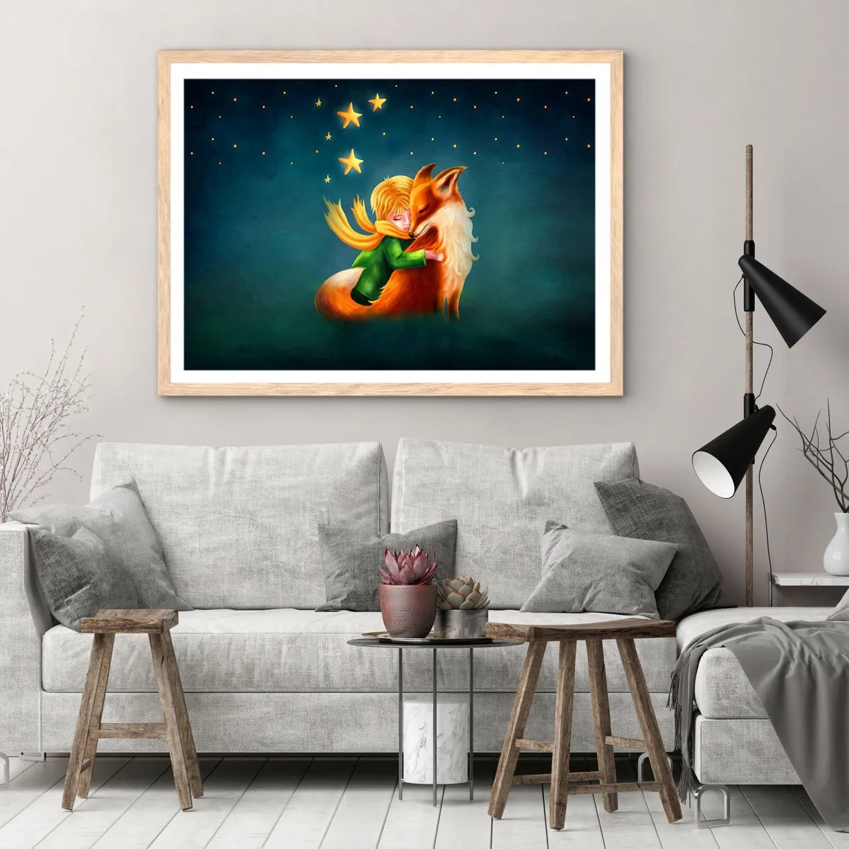 Plakát v rámu světlý dub - Malý princ - 91x61 cm