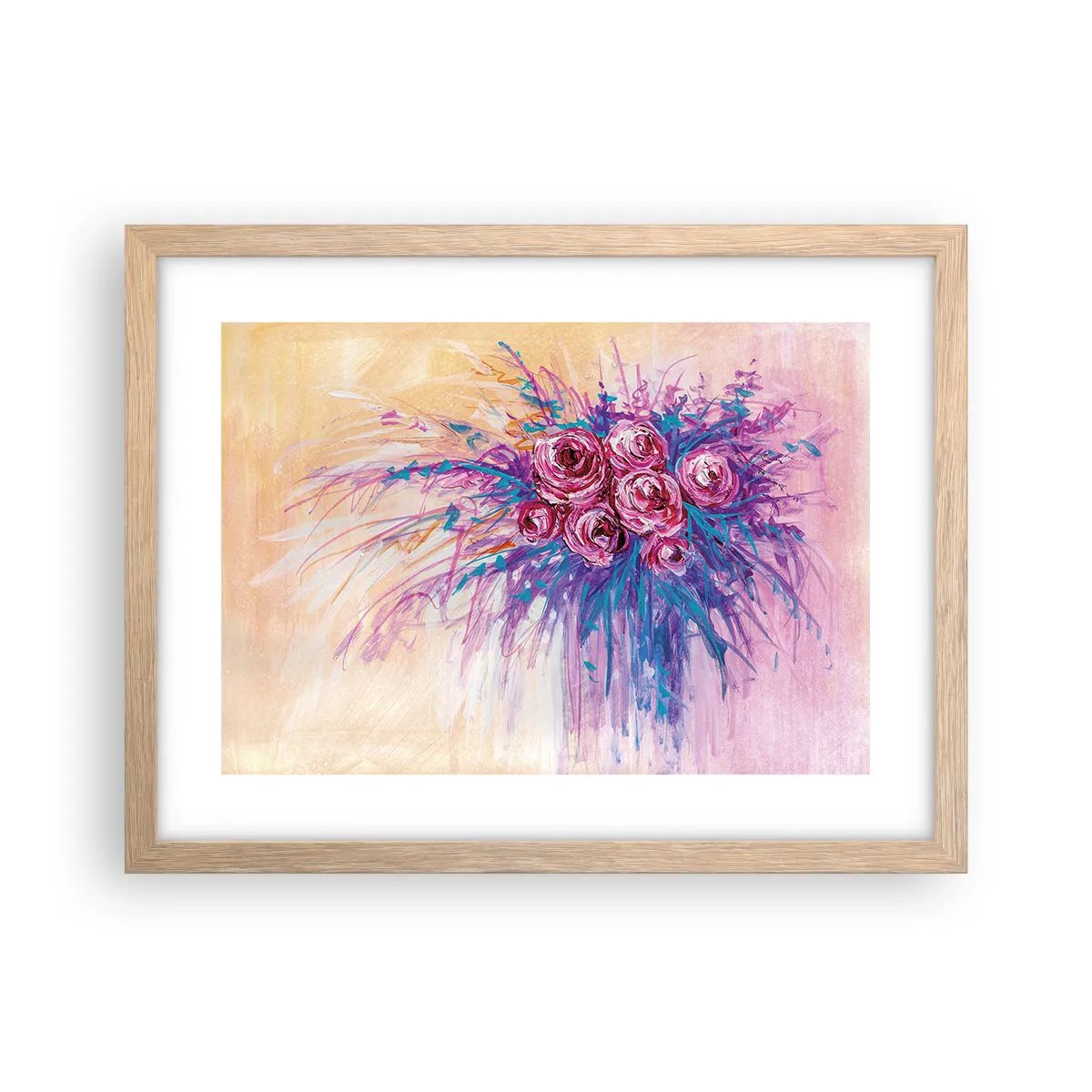 Plakát v rámu světlý dub - Růžová fontána - 40x30 cm