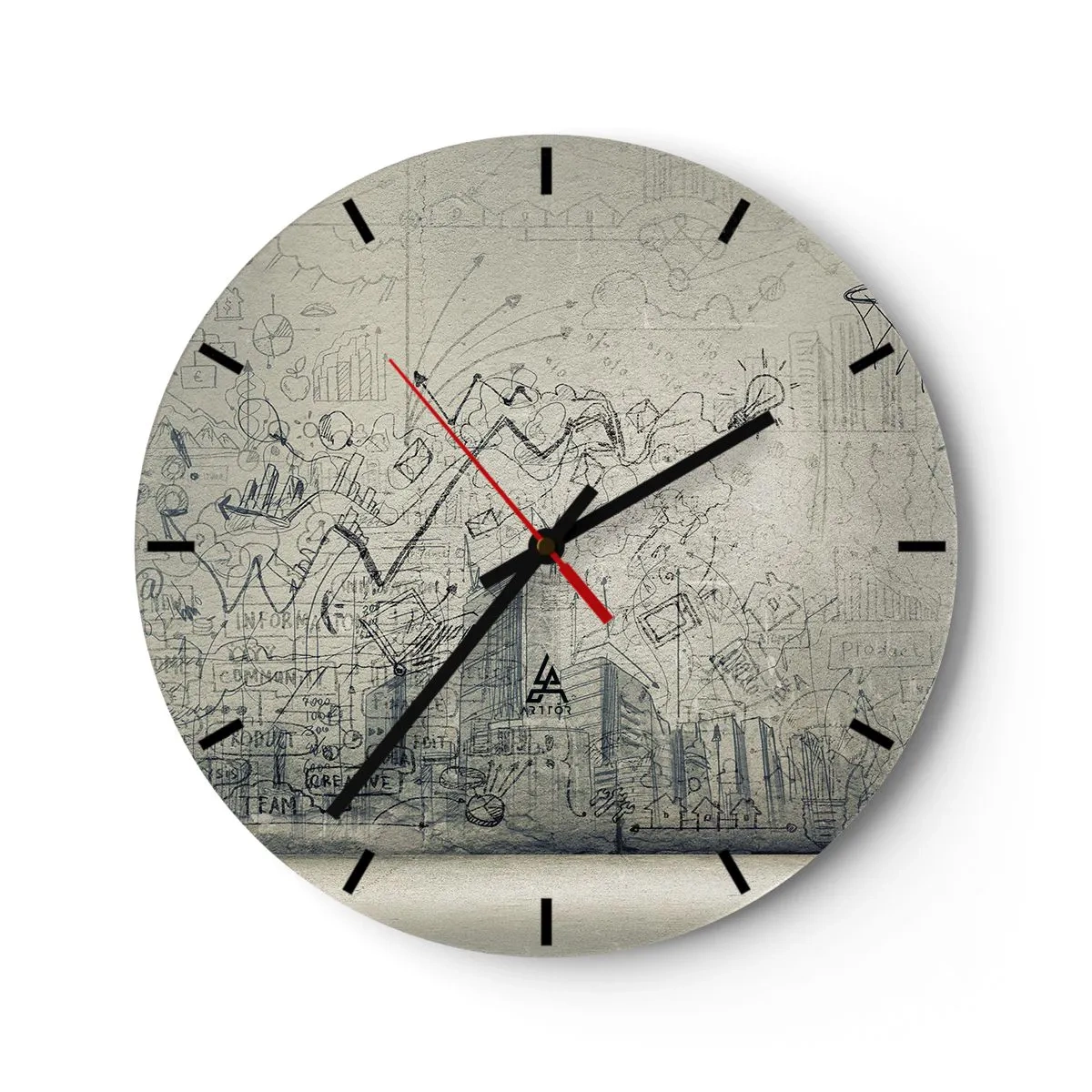 Nástěnné hodiny - Konceptuální skica s obchodními tématy na světlém pozadí - 30x30cm - Můj skvělý městský život - Moderní nástěnná dekorace do obývacího pokoje, kuchyně a ložnice ARTTOR