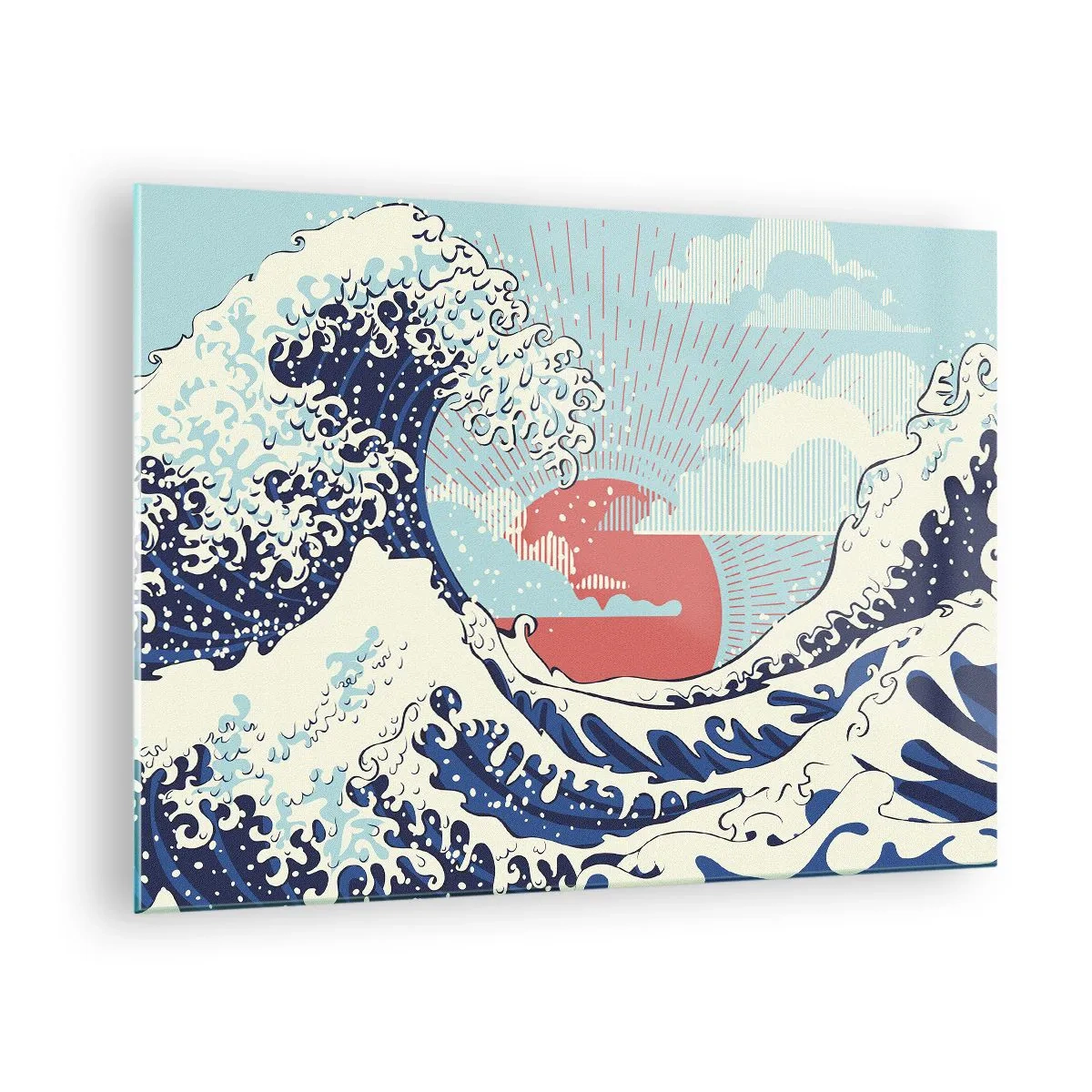 Obraz na skle - Stylizovaná vlna inspirovaná japonským uměním - 70x50cm - Z japonských inspirací - Moderní nástěnná dekorace do obývacího pokoje a ložnice ARTTOR