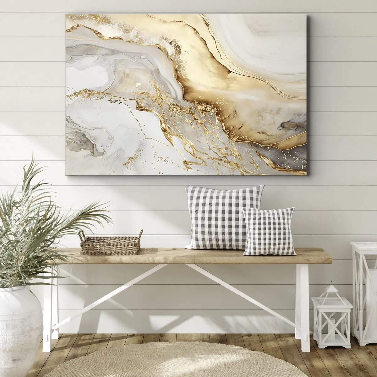 Obraz na plátně - Zlaté a mramorové abstraktní vzory na světlém pozadí - 70x50cm - Abstrakce: krása a dobro - Moderní nástěnná dekorace do obývacího pokoje a ložnice ARTTOR