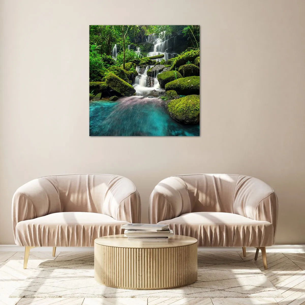 Obraz na skle - Tyrkys, safíry a tekuté stříbro - 60x60 cm