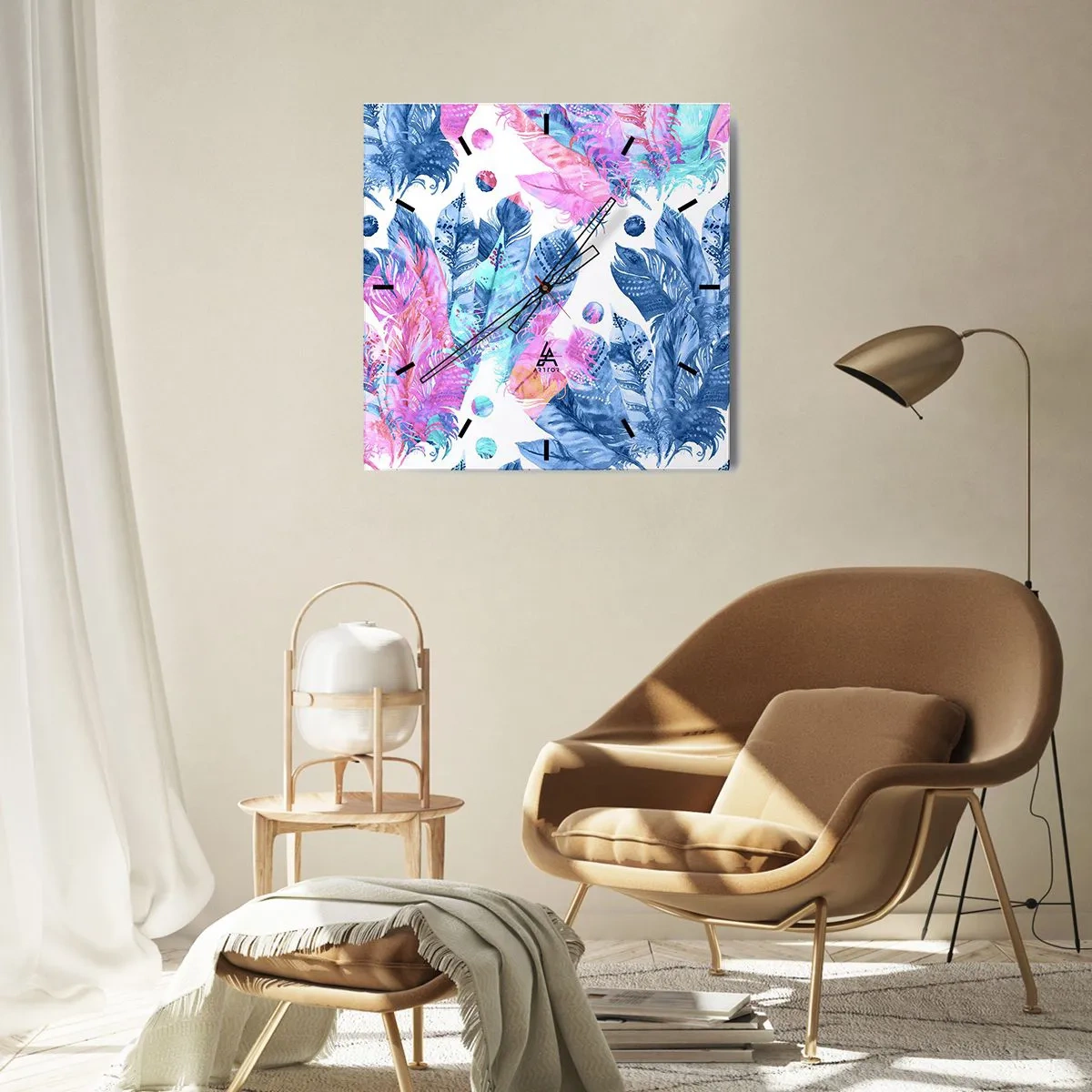 Nástěnné hodiny - Chocholy v růžové a blankytné - 40x40 cm