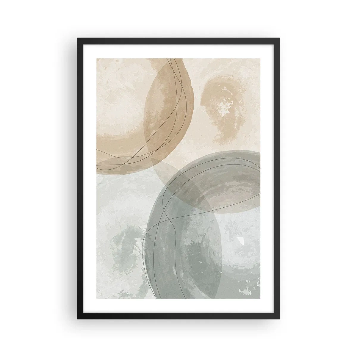 Plakát v černém rámu - Geometrické tvary v pastelových tónech země - 50x70cm - Pronikání světů - Moderní nástěnná dekorace do obývacího pokoje a ložnice ARTTOR
