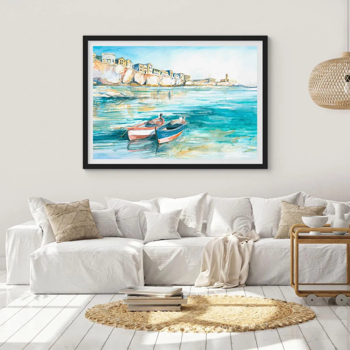 Plakát v černém rámu - Krajina v modří - 100x70 cm
