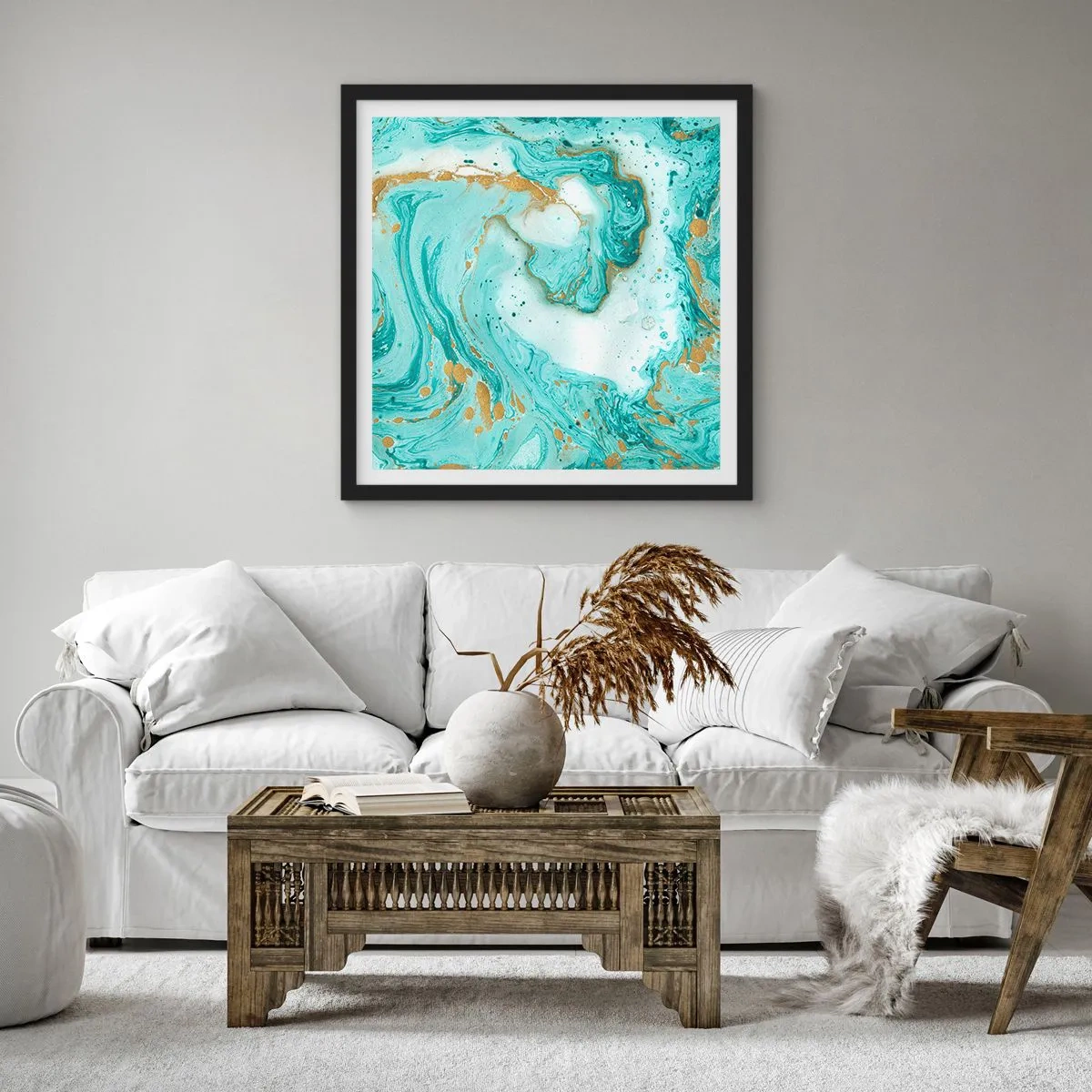 Plakát v černém rámu - Pod velkou vlnou z epochy Edo - 50x50 cm