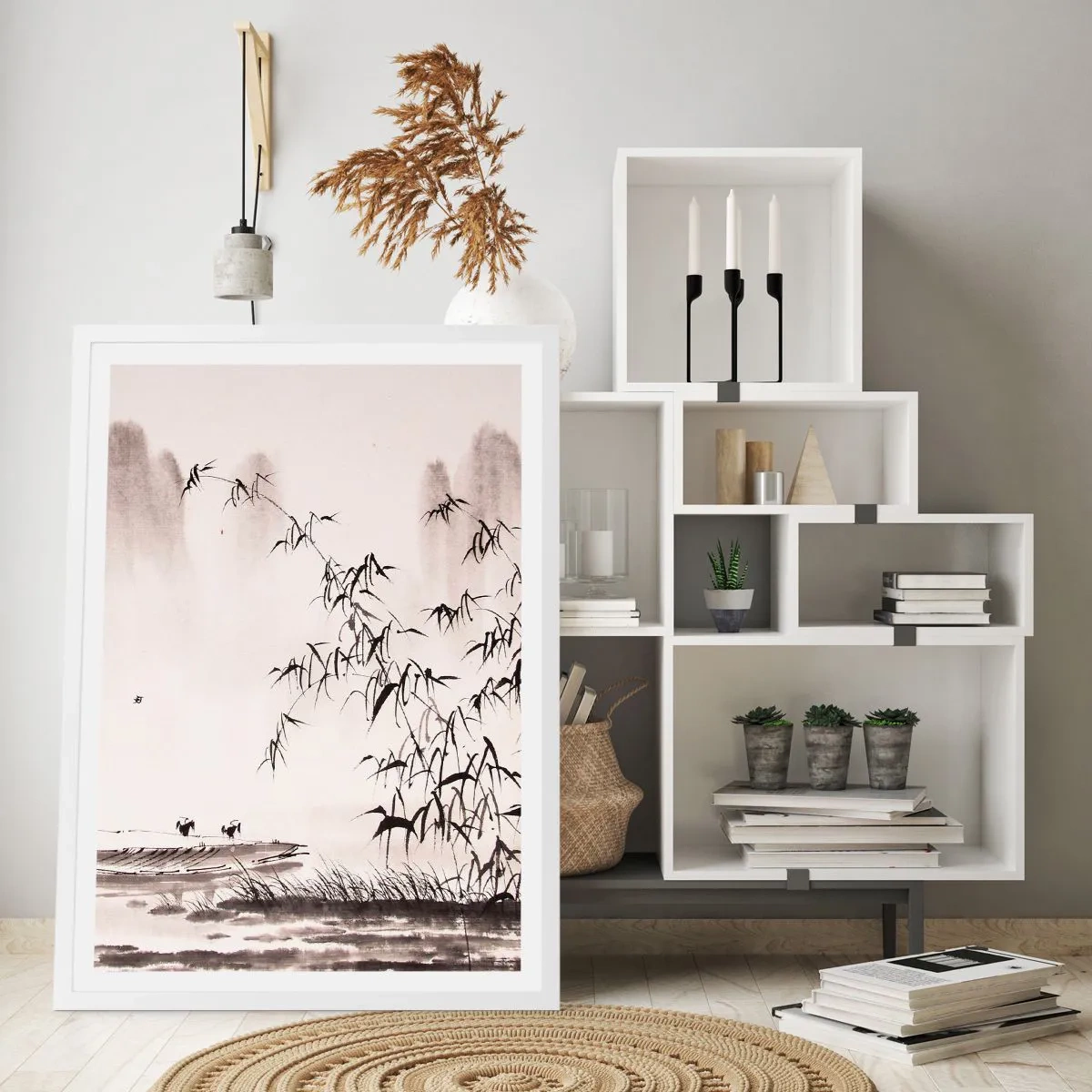 Plakát v bílém rámu - Klid rýžových polí - 70x100 cm