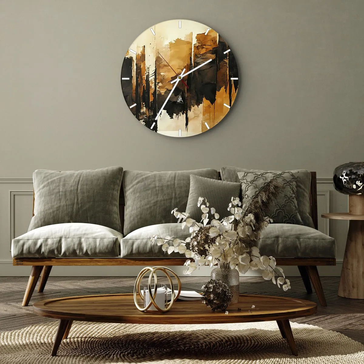 Nástěnné hodiny - Harmonie černé a zlaté - 40x40 cm