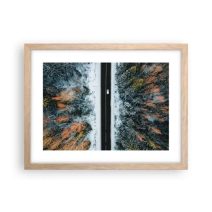 Plakát v rámu světlý dub - Přes zimní les - 40x30 cm