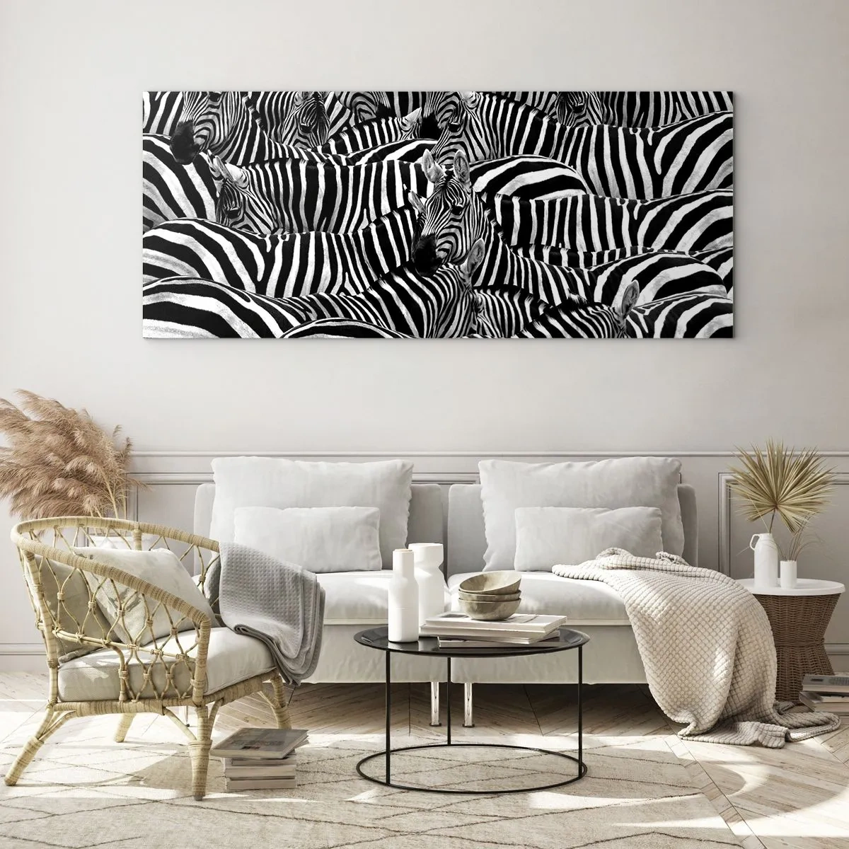 Obraz na skle - Skupinový portrét s pruhy - 100x40 cm