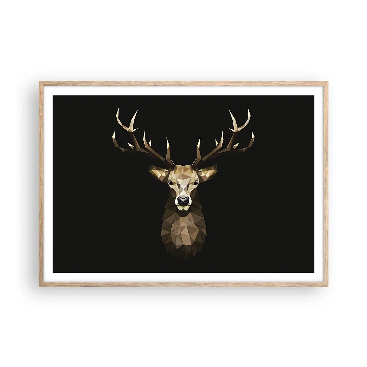 Plakát v rámu světlý dub - Kubistický jelen - 100x70 cm