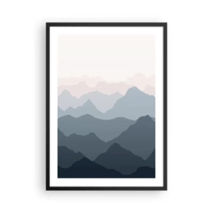 Plakát v černém rámu - Vrstvené pohoří v odstínech modré a šedé - 50x70cm - Vlny hor - Moderní nástěnná dekorace do obývacího pokoje a ložnice ARTTOR