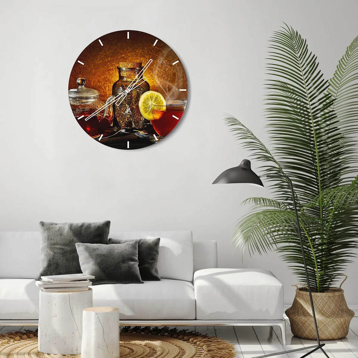 Nástěnné hodiny - Čaj s citronem a sklenicí sušených bylin na zlatém pozadí - 30x30cm - Ve stylu nizozemských mistrů - Moderní nástěnná dekorace do obývacího pokoje, kuchyně a ložnice ARTTOR