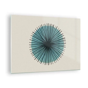 Obraz na skle - Geometrický vzor v odstínech tyrkysové a černé - 70x50cm - Zářící modrá - Moderní nástěnná dekorace do obývacího pokoje a ložnice ARTTOR
