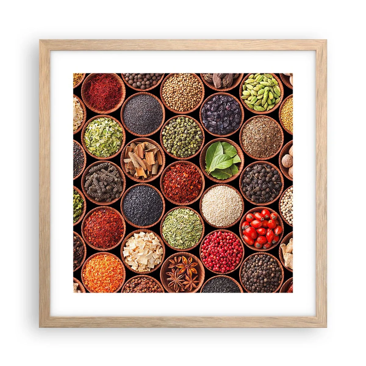 Plakát v rámu světlý dub - Všechny chutě světa - 40x40 cm
