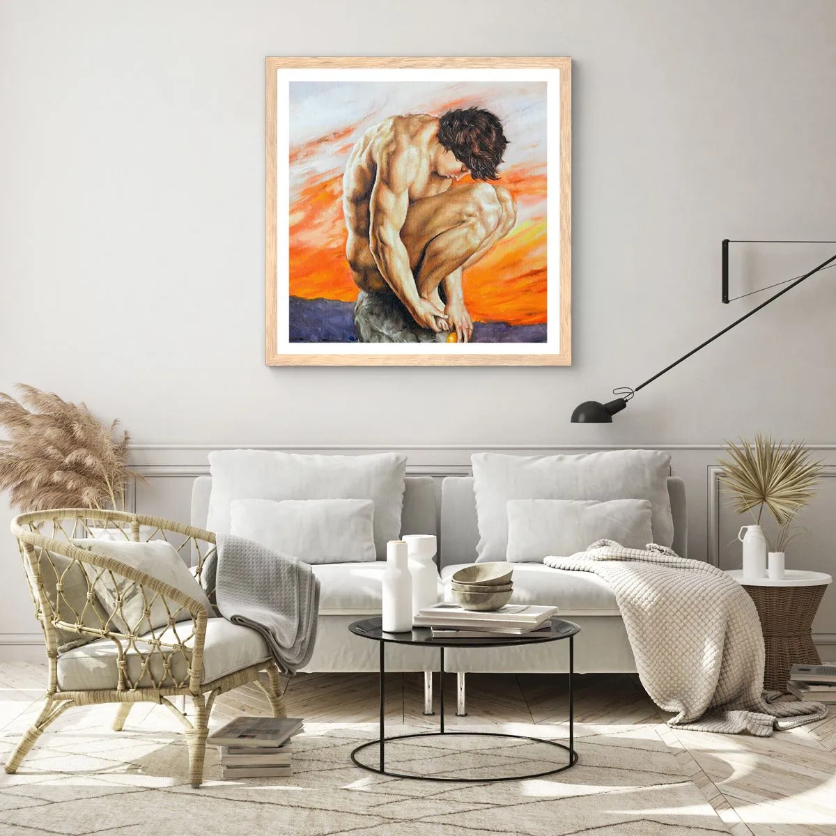 Plakát v rámu světlý dub - Ponořen do sebe - 40x40 cm