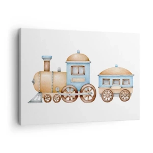 Obraz na plátně - Kresba vlaku v pastelových odstínech na bílém pozadí - 70x50cm - Na dráze stojí… - Moderní nástěnná dekorace do obývacího pokoje a ložnice ARTTOR