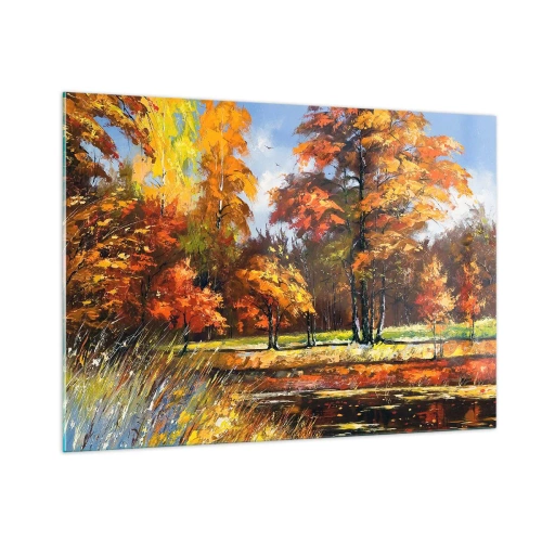 Obraz na skle - Krajinka ve zlaté a hnědé - 100x70 cm