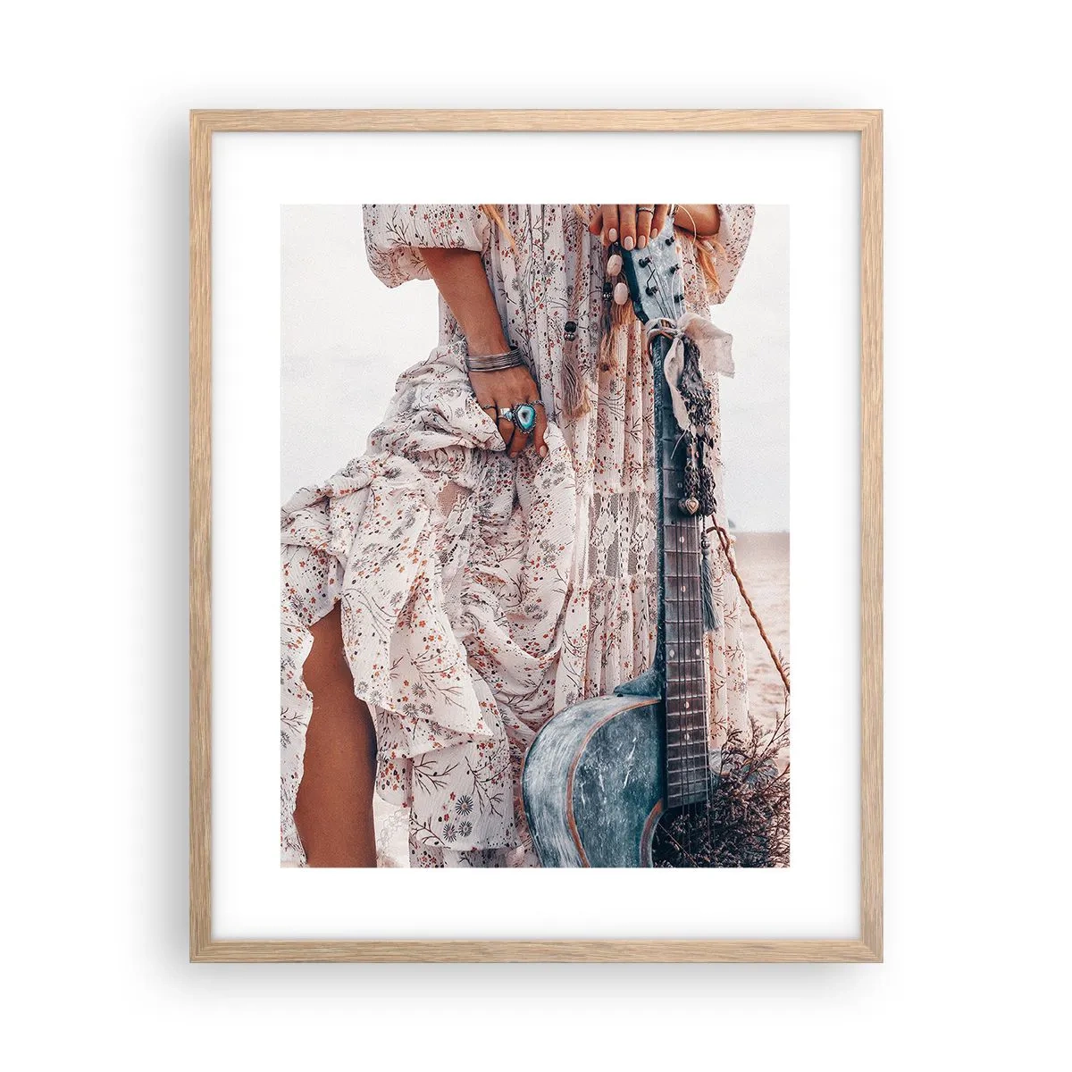 Plakát v rámu světlý dub - Květinové děti na cestě - 40x50 cm