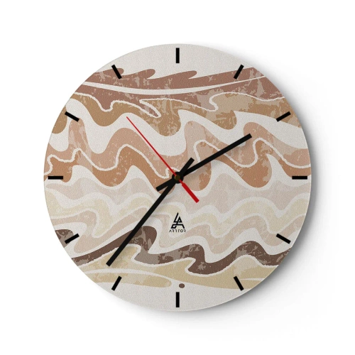 Nástěnné hodiny - Vlnité linie v teplých, pískových odstínech - 30x30cm - Dobrá energie – dobré emoce - Moderní nástěnná dekorace do obývacího pokoje, kuchyně a ložnice ARTTOR