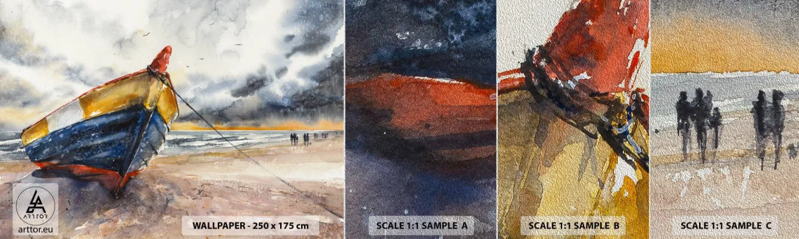 Vzor Fototapety Premium Sand - Odpočinek na břehu - Krajina, Loď, Pobřeží - 100x30 cm