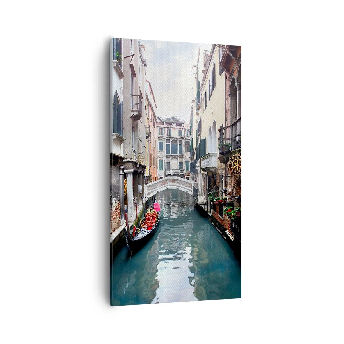 Obraz na plátně - Benátská krajina s gondolou a můstkem - 55x100 cm