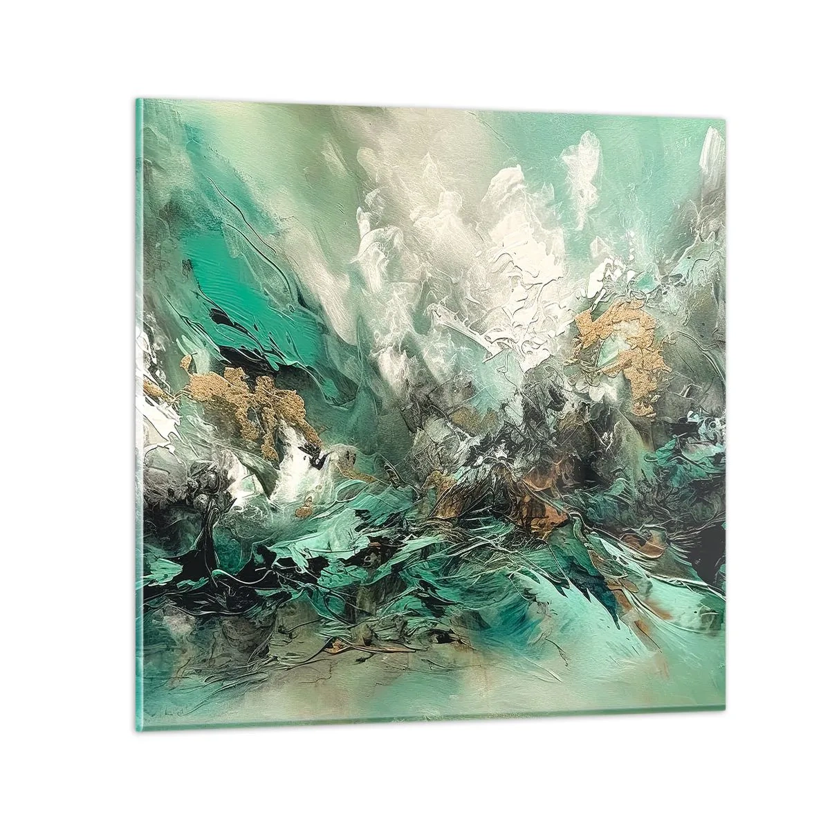 Obraz na skle - Smaragdově černé vlnobití - 50x50 cm