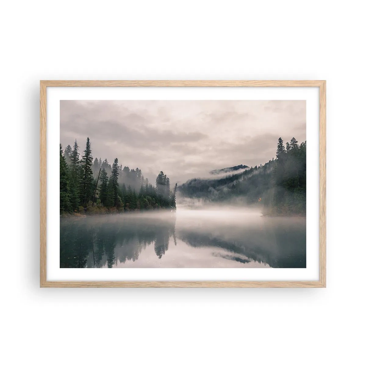 Plakát v rámu světlý dub - V zamyšlení, v mlze - 70x50 cm