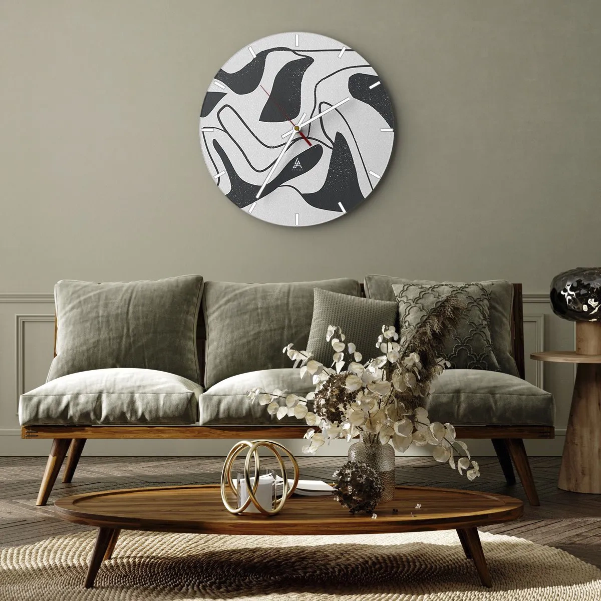 Nástěnné hodiny - Černobílé abstraktní tvary ve stylu bludiště - 30x30cm - Abstraktní hra v labyrintu - Moderní nástěnná dekorace do obývacího pokoje, kuchyně a ložnice ARTTOR