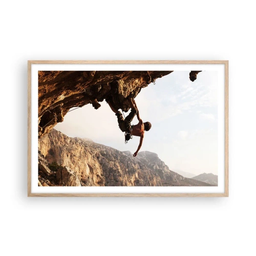 Plakát v rámu světlý dub - Svět smrsknutý v ruce na sesuvu balvanu - 91x61 cm