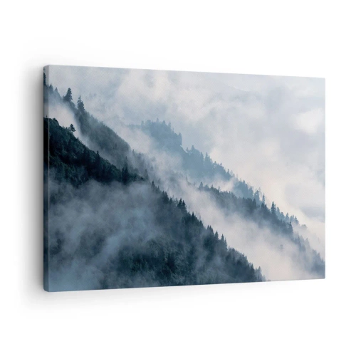 Obraz na plátně - Mlha se vznáší nad zalesněnými horskými svahy v tajemné krajině - 70x50cm - Horská mystika - Moderní nástěnná dekorace do obývacího pokoje a ložnice ARTTOR
