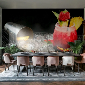 Fototapeta Standard Eco - Barevný jahodový koktejl s ledem a ananasem na baru - 100x70cm - Vykouzlit chuť - Moderní nástěnná dekorace do obývacího pokoje a ložnice ARTTOR