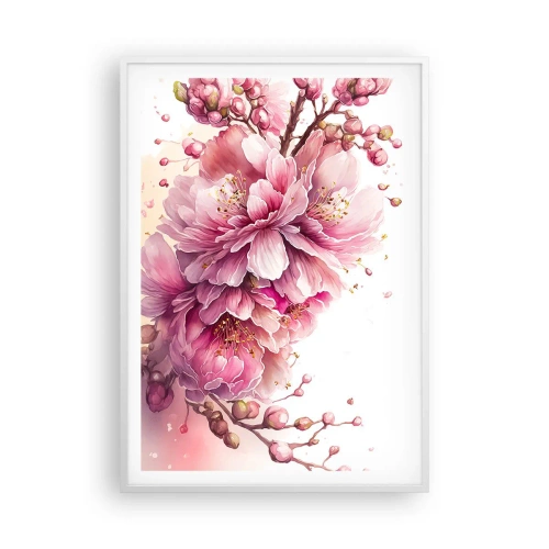 Plakát v bílém rámu - Květ kvetoucí třešně - 70x100 cm