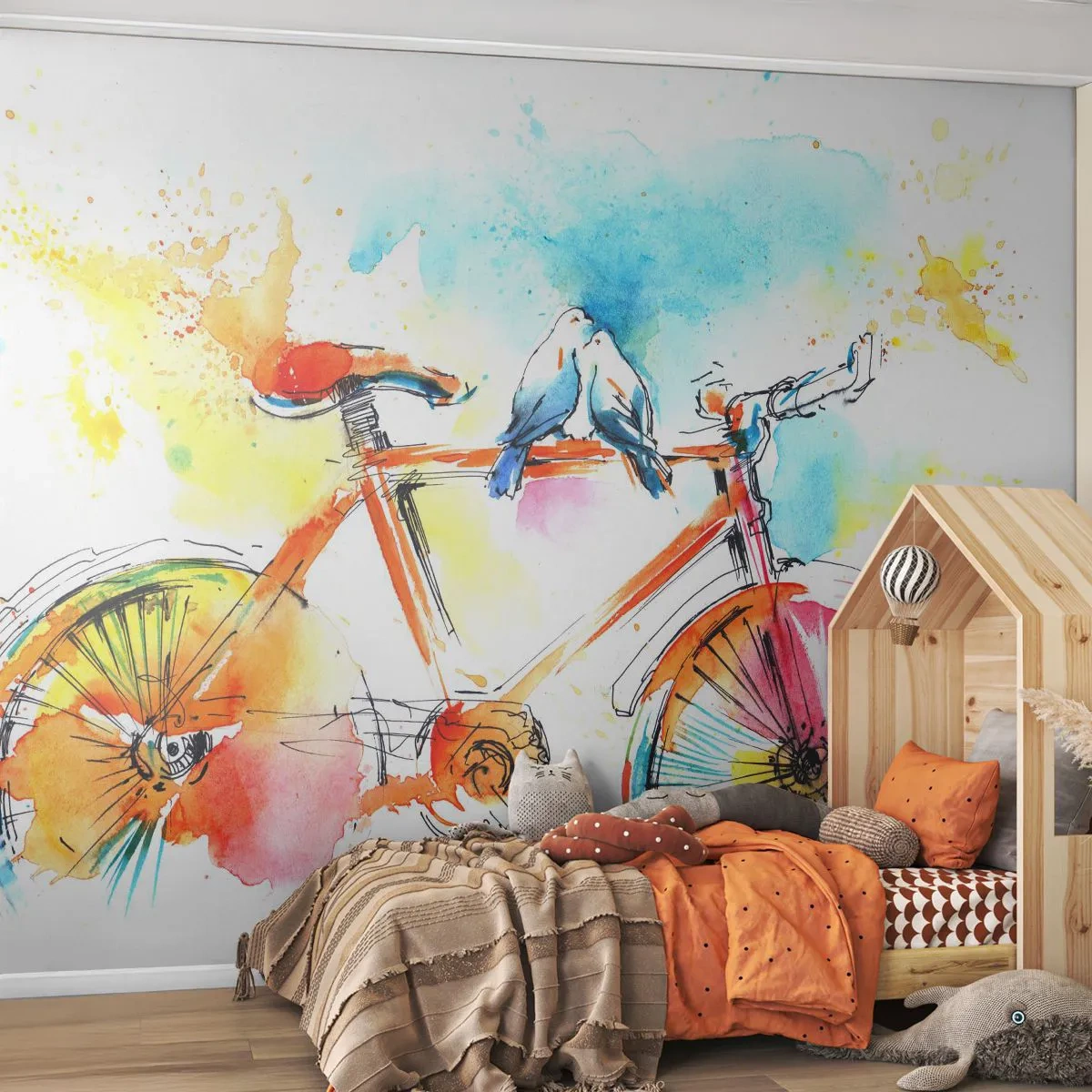 Fototapeta Samolepicí Deluxe Sticker - Ve dvou na kole - Abstrakce, Jízdní kolo, Ptactvo - 250x175 cm