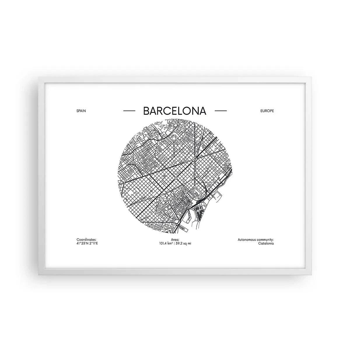 Plakát v bílém rámu - Anatomie Barcelony - 70x50 cm