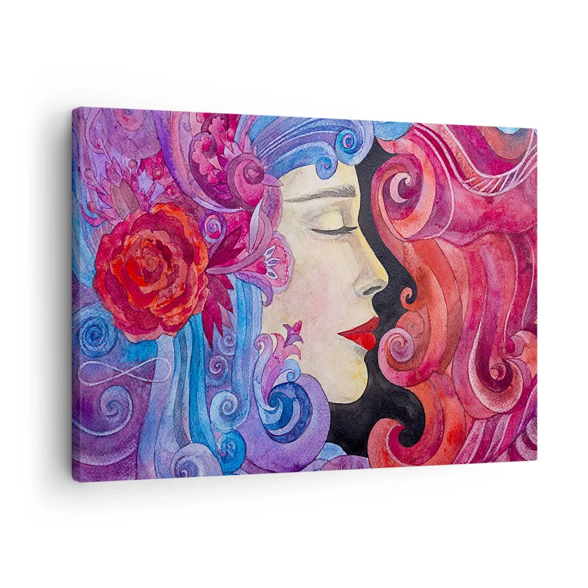 Obraz na plátně - Barevný profil ženy v uměleckém stylu - 70x50cm - Secese stále živá - Moderní nástěnná dekorace do obývacího pokoje a ložnice ARTTOR