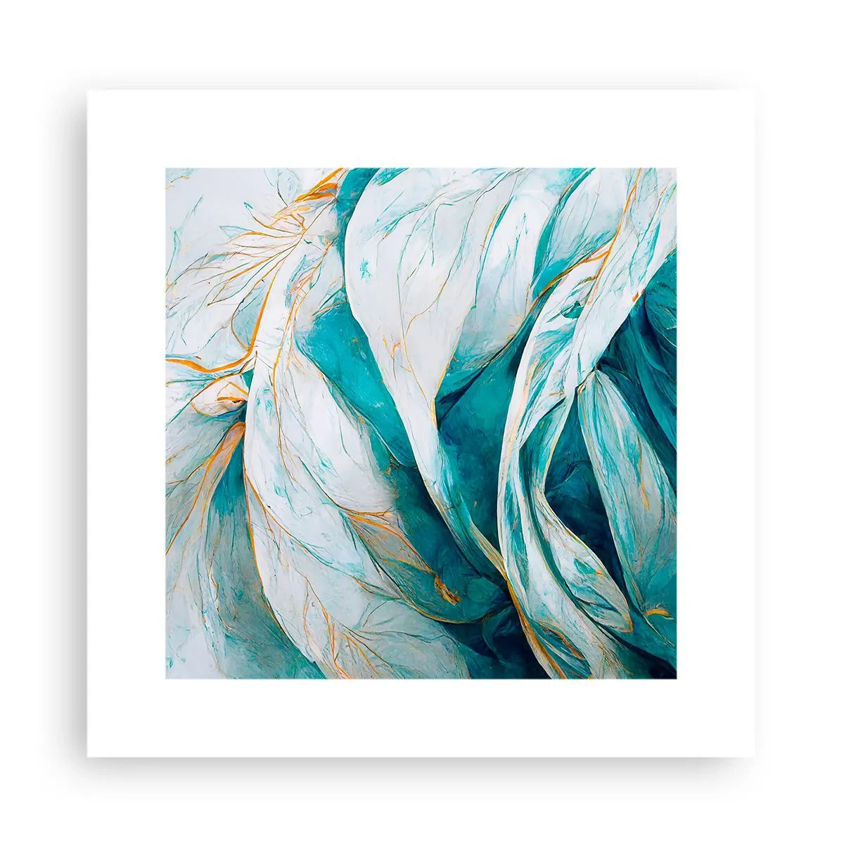 Plakát - Modrá abstrakce se zlatým motivem - 30x30 cm