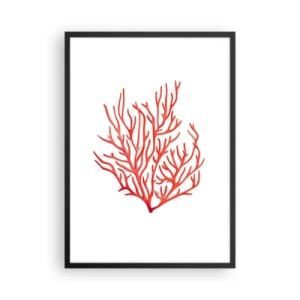 Plakát v černém rámu - Červený korál na bílém pozadí v minimalistickém stylu - 50x70cm - Korálový filigrán - Moderní nástěnná dekorace do obývacího pokoje a ložnice ARTTOR