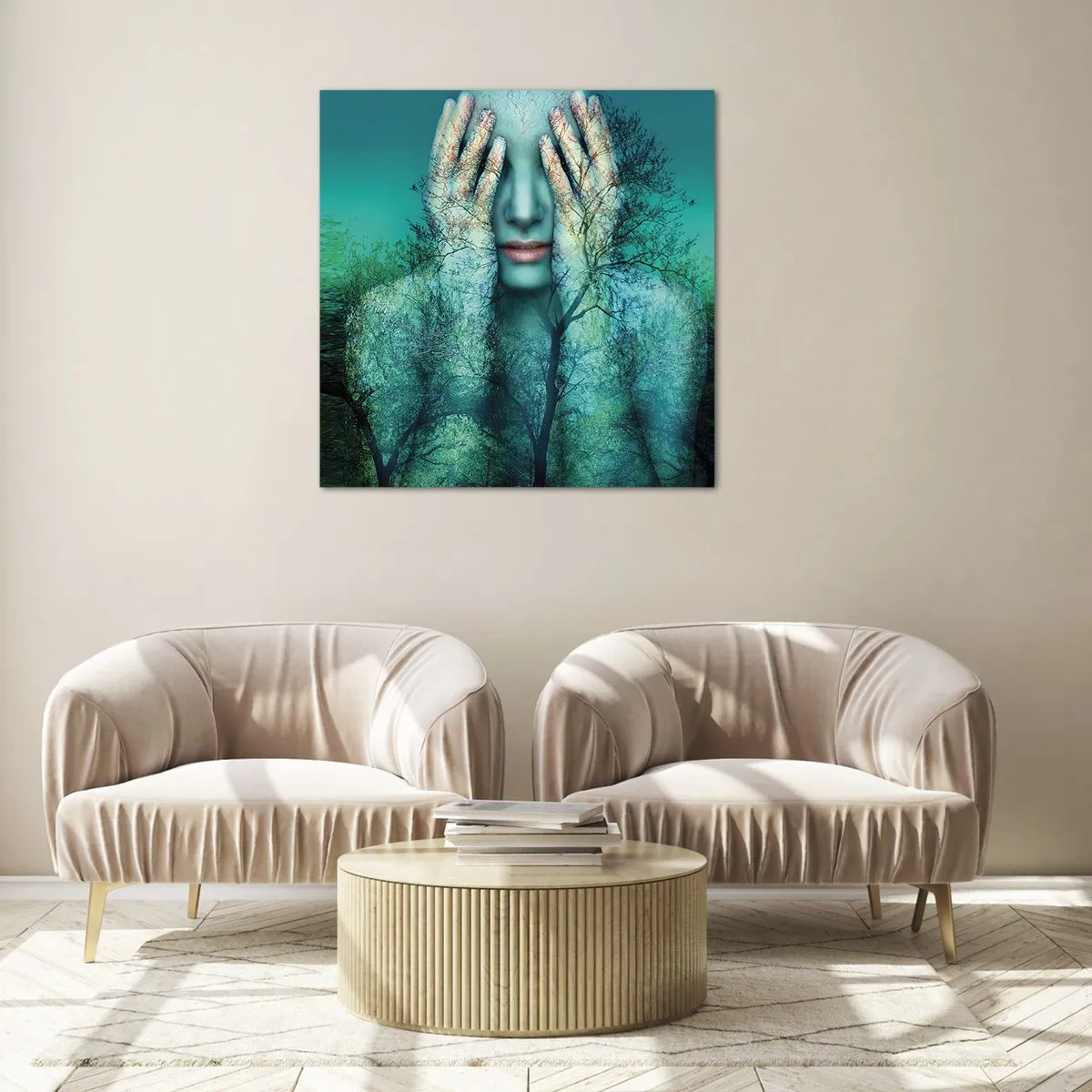 Obraz na skle - Ponořená do modré - 50x50 cm