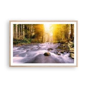 Plakát v rámu světlý dub - Malachit ve stříbrně-zlaté podobě - 91x61 cm