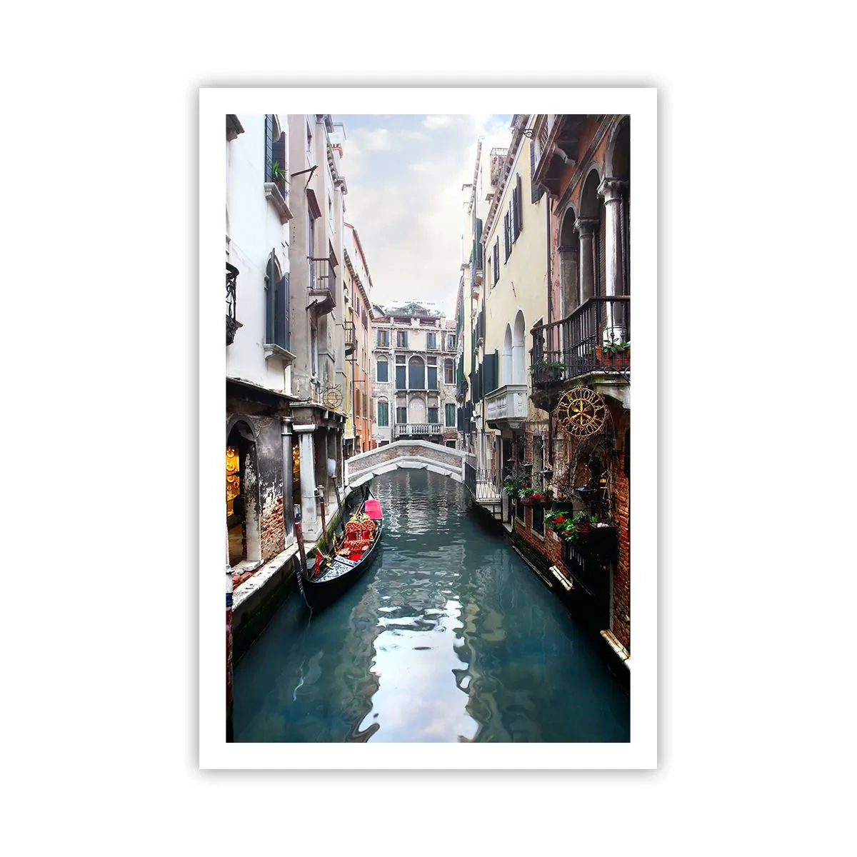 Plakát - Benátská krajina s gondolou a můstkem - 61x91 cm