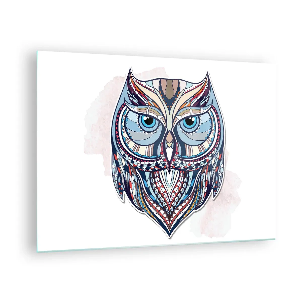 Obraz na skle - Barevný, geometrický portrét sovy - 70x50cm - Umělecká ozdobná sova - Moderní nástěnná dekorace do obývacího pokoje a ložnice ARTTOR