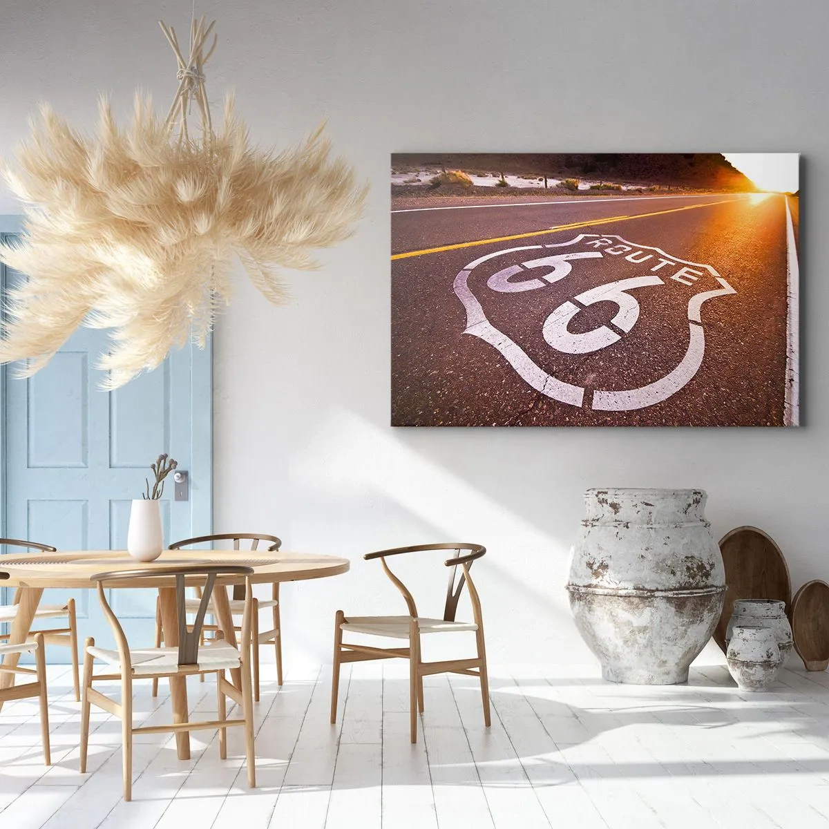 Obraz na plátně - Route 66 při západu slunce - 70x50cm - Slavná silnice 66 - Moderní nástěnná dekorace do obývacího pokoje a ložnice ARTTOR