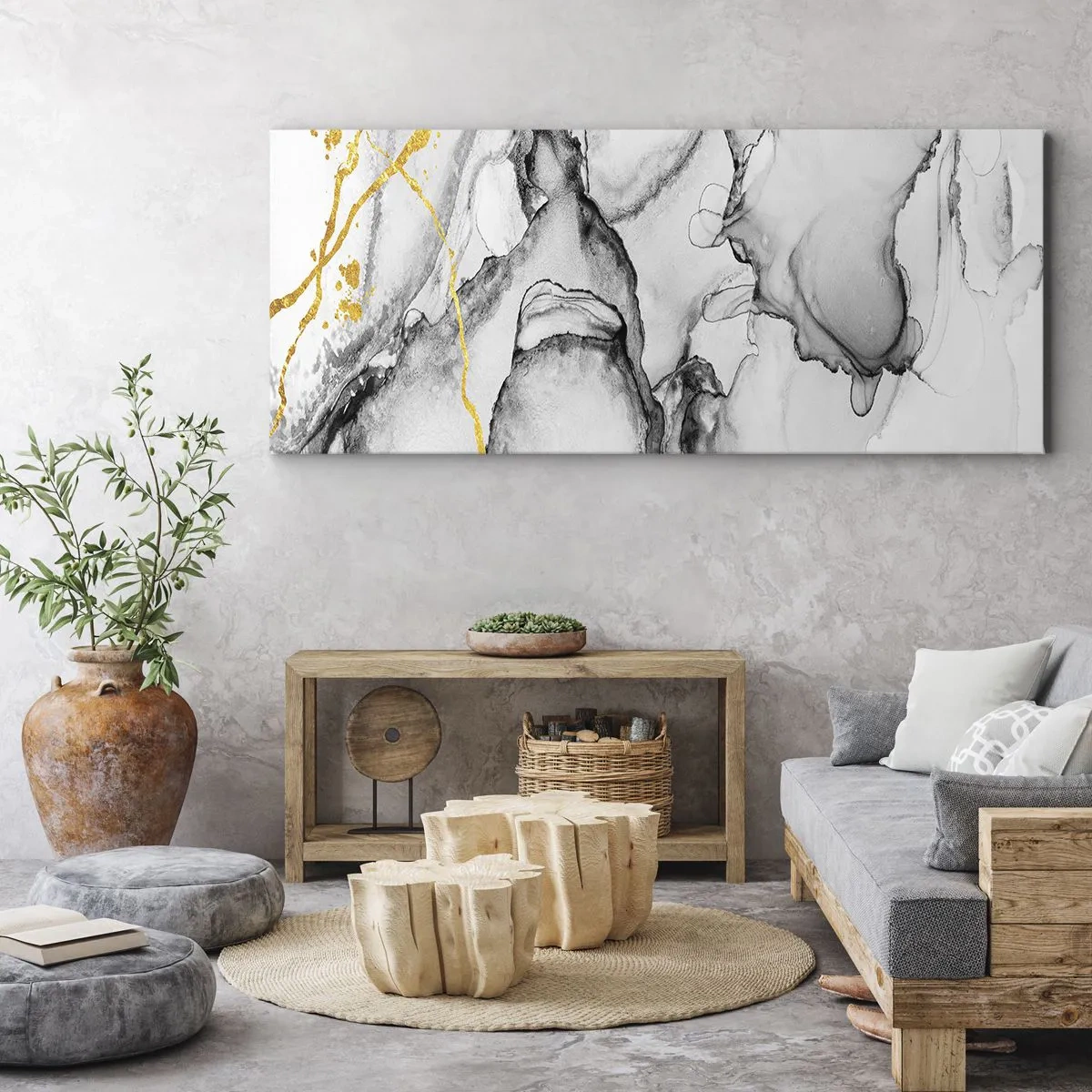 Obraz na plátně - Kompozice se zlatým motivem - 160x50 cm