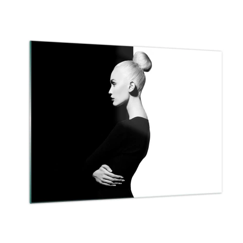 Obraz na skle - Černobílý portrét ženy v elegantním drdolu - 70x50cm - Prostě žena - Moderní nástěnná dekorace do obývacího pokoje a ložnice ARTTOR