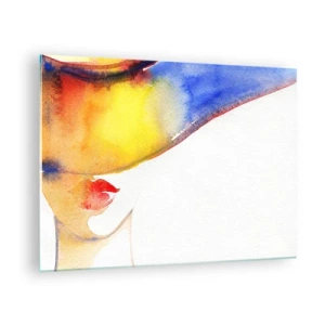 Obraz na skle - Portrét ženy v barevné akvarelové abstrakci - 70x50cm - Portrét dámy    - Moderní nástěnná dekorace do obývacího pokoje a ložnice ARTTOR