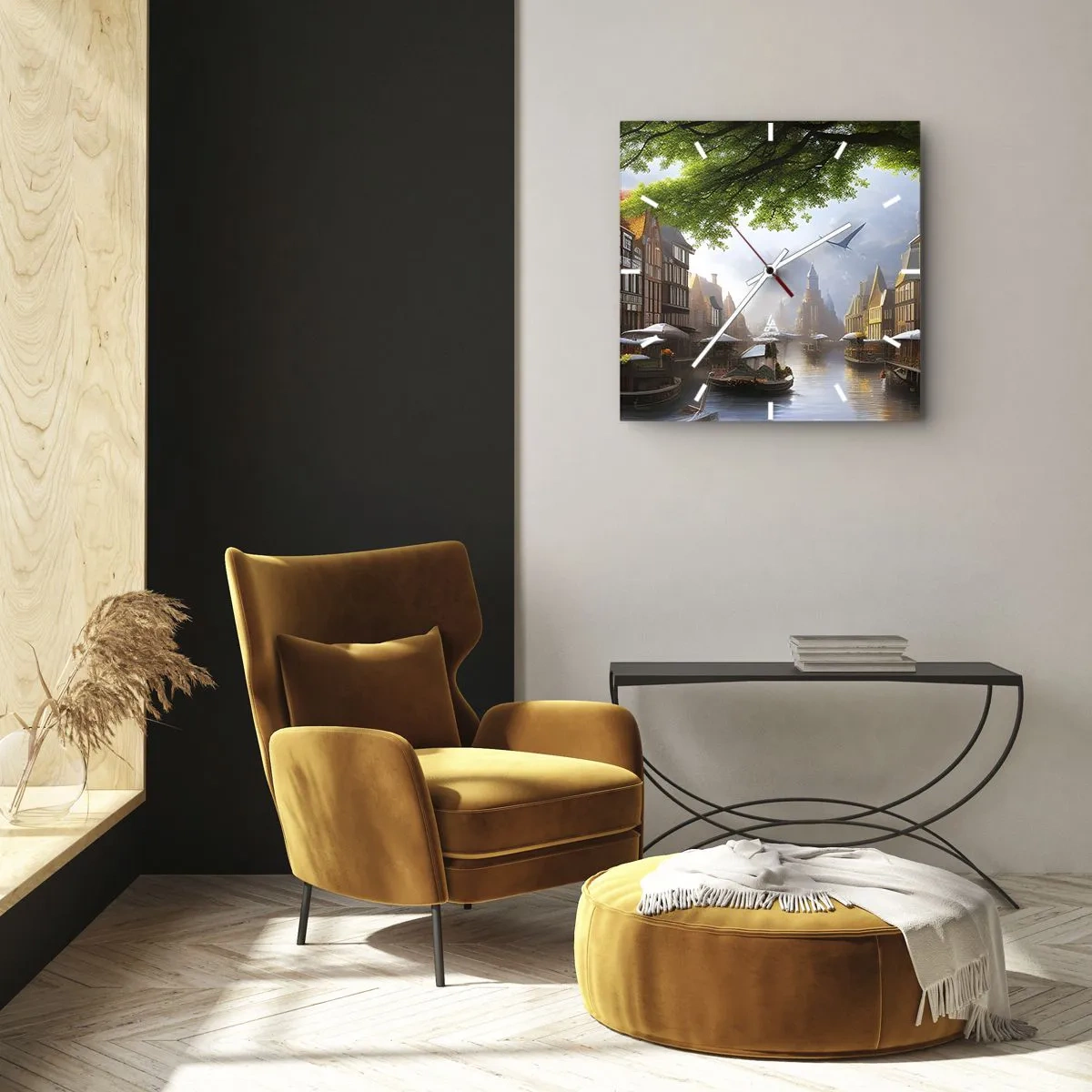 Nástěnné hodiny - Nizozemská městská krajinka - 40x40 cm