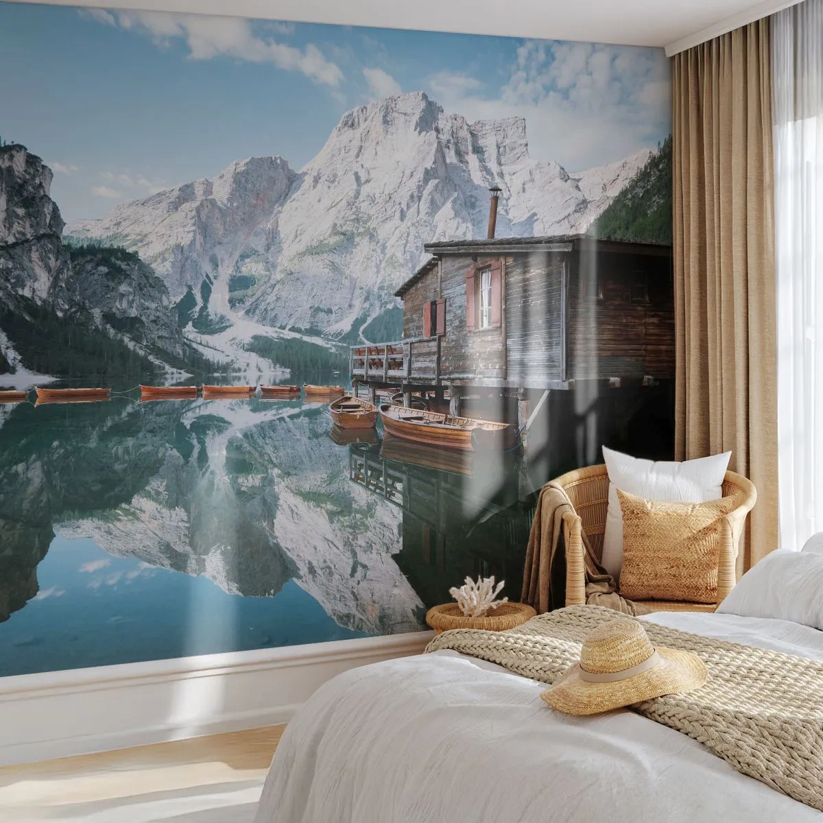 Fototapeta Premium Canvas - Krystalické, horské ráno - Horská krajina, slunce, jezero - 250x175 cm